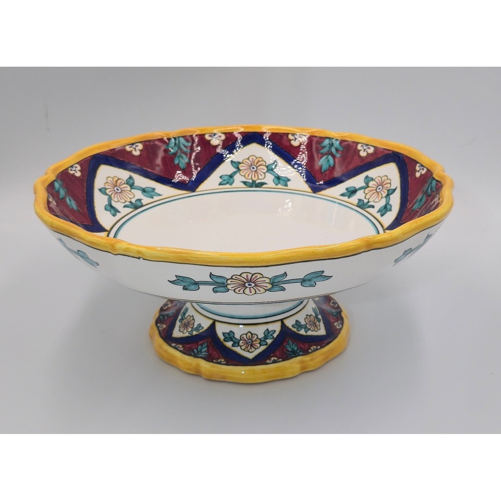 Grazia Deruta Italy Hand Painted Floral Footed Bowl Bellezza Majolica Ceramic